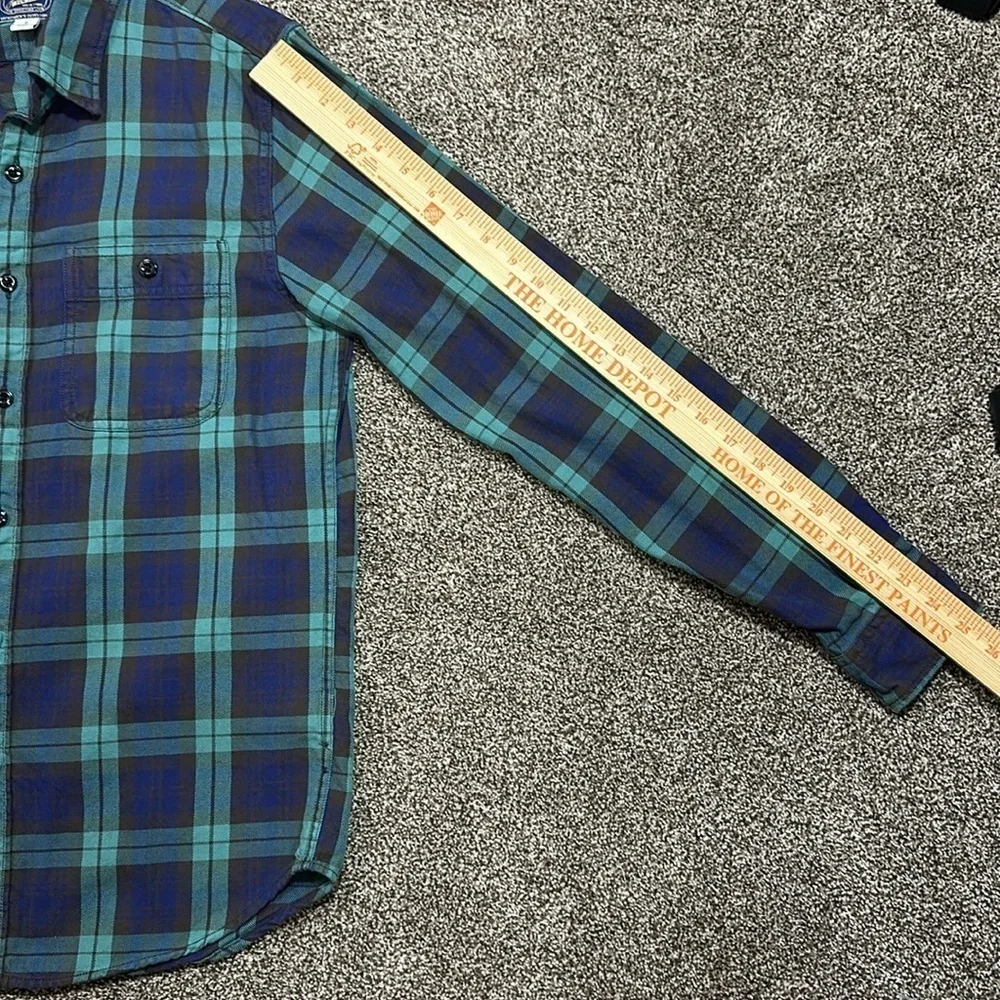 J. Crew flannel teal blue gray as seen in GQ small blackwatch. 100% cotton.